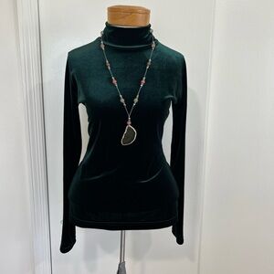 Beautiful Emerald Green Velvet Long Sleeve Mock Turtleneck Top